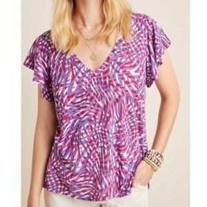 Anthropologie T. La Flutter Sleeve Zebra Tee